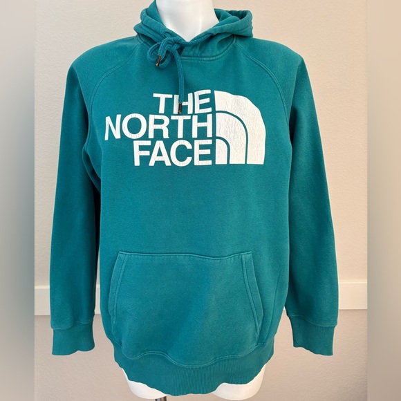 The North Face Hoodie Woman Medium Hooded Sweatshirt Logo Long Sleeve Teal Blue - Picture 10 of 11